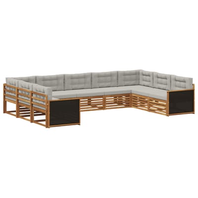 vidaXL - Buiten - bank - set - 9 - st - Naturel - en - lichtgrijs - Massief - Acacia - Hout