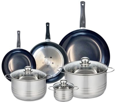 Set van 3 Koekenpannen 20, 24 en 32 cm en 3 kookpotten 12, 20 en 24 cm Elo Prima Brillant