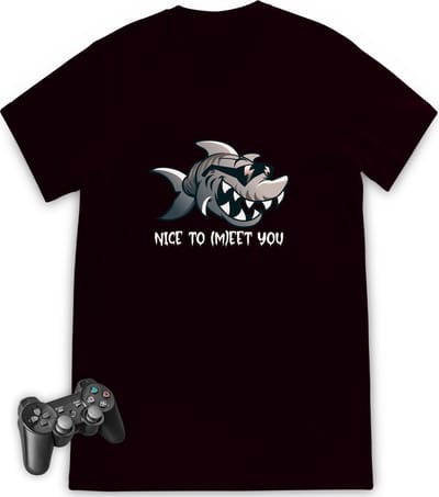 Jongens tshirt met haai print - Maten 92 t/m 164 - Shirt kleuren zwart en rood.