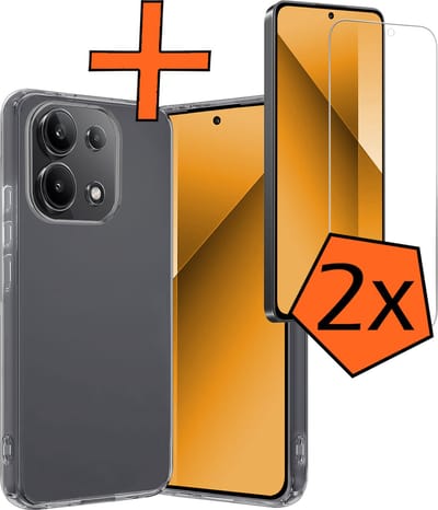 Hoes - Met 2x Screenprotector - Geschikt voor Xiaomi Redmi Note 13 4G - Sterk & Shockproof - Back Cover - Siliconen Case - Telefoon Hoes - Transparant