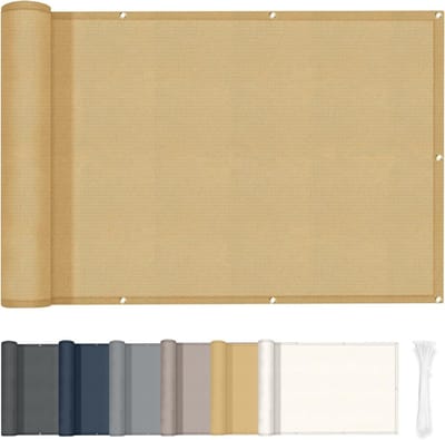 FENG Balkon Scherm 90x200 cm, 160g/㎡ PES Waterdicht, Windbestendig en UV-Werend, Privacy Scherm voor Balkon en Terras, met Kabelbinders, Zandkleur