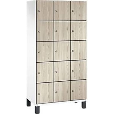 C+P Cambio lockerkast, 3 vakken, 15 vakken, op poten, B 900 x D 525 x H 1980 mm, verkeerswit/ essen decor