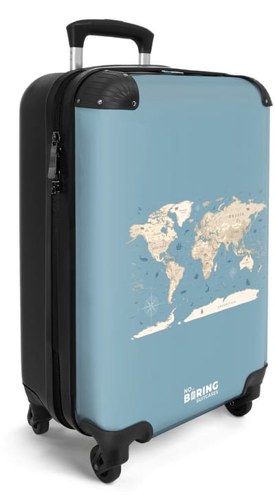 NoBoringSuitcases.com® - Handbagage koffer lichtgewicht - Reiskoffer trolley - Wereldkaart - Oceaan - Realistisch - Blauw - Rolkoffer met wieltjes - Travel suitcase cabin - Reistrolley met TSA slot - Past binnen 55x40x20 en 55x35x25 - Kleine valiezen