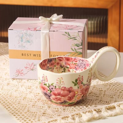 Retro Keramische Mok Met Gebogen Handvat Huis Ontbijt Havermout Melkkom, Koffiekopje Voor Afternoon Tea 500ML