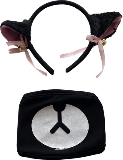 Hiden - Anime Accessoires Set: Schattige Oortjes Haarband & Beer Mondmasker - Uniek Cadeau voor Anime Fans - Anime Accessoires Pakket - Cosplay Accessoires - Anime Fan Cadeau - Japanse Stijl Accessoires - Otaku Modeartikelen