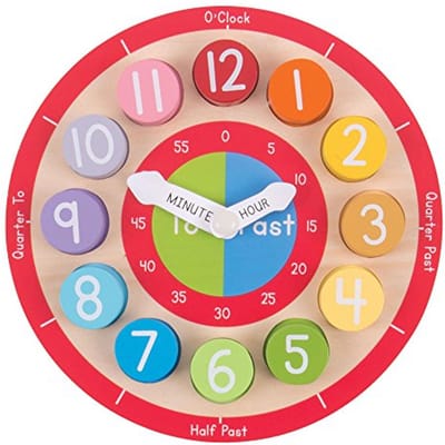Houten Leerklok - Tijd Leren - Educatief Spel - 12 Uitneembare Stukken - 225 cm Diameter - Multicolor