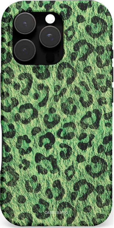 Casetastic hoesje geschikt voor Apple iPhone 16 Pro - MagSafe - Dubbellaagse bescherming - Groene Panterprint - Fashion Case - Donkergroen Zwart