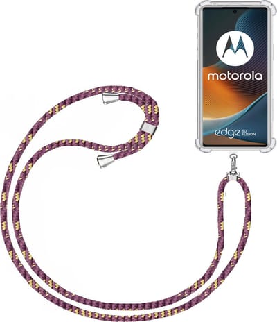 Telefoonkoord + Hoesje Geschikt voor Motorola Edge 50 Fusion - Lengte Verstelbaar - Telefoonketting - Shock Proof Case - Paars