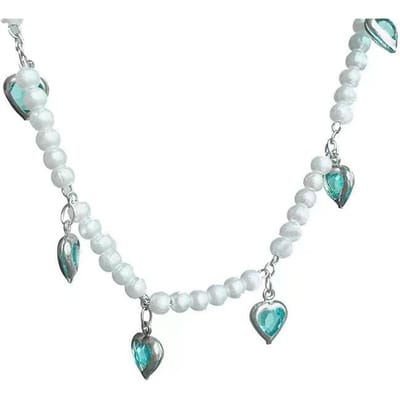 Parel Blauw Liefde Ketting Dames Licht Luxe Niche Ontwerp Sleutelbeen Ketting Elegant Retro Zoet High-end Sieraden Accessoires white