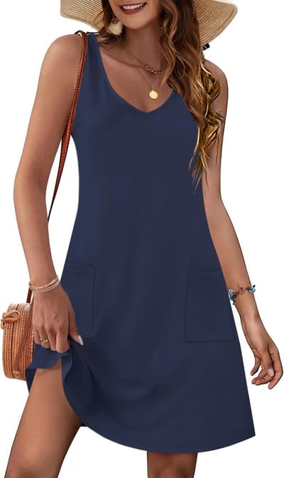 Zomerjurk Dames met V-Hals en Zakken Casual Mouwloze Jurk