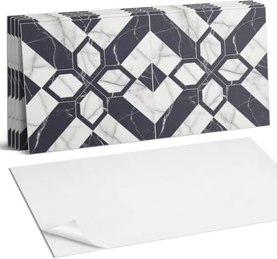 Coloray Plaktegels - Geometrisch marmerpatroon Wandtegel Zelfklevend - 60 cm x 30 cm - Zwart Plaktegels - 6 stuks - Rechthoek PVC Tegels - Plaktegels Keuken - Zelfklevende Vloertegels Badkamer - Vinyl Tegels Zelfklevend - Zelfklevende Wandtegels