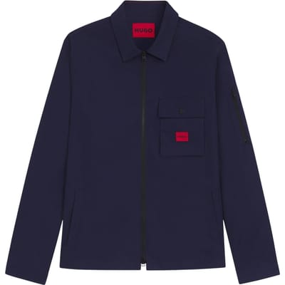Hugo Heren Logo Katoenen Overshirt (Marine)