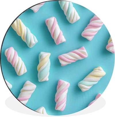 WallCircle - Wandcirkel - Muurcirkel - Spekjes - Pastel - Snoep - Blauw - Aluminium - Dibond - 140x140 cm - Binnen en Buiten