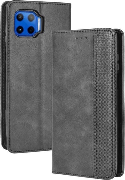Coverup Hoesje - Geschikt voor Motorola Moto G 5G Plus Hoesje - Coverup Vintage Style Book Case - Zwart