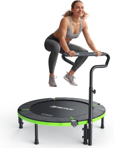 Mini Trampoline - Fitness Rebounder - Thuis Sporten - Met T-Stang Handvat - 40 Inch - Zwart Groen