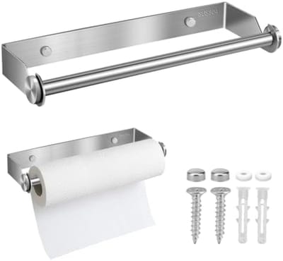 PromoHome Keukenrolhouder voor aan de muur – 28 cm, roestvrij staal. Inclusief schroeven. Geschikt voor keuken, badkamer en woonkamer – Zilver