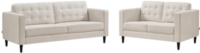 Vente-unique Driezits- en tweezitsbank in beige stof DIBALU