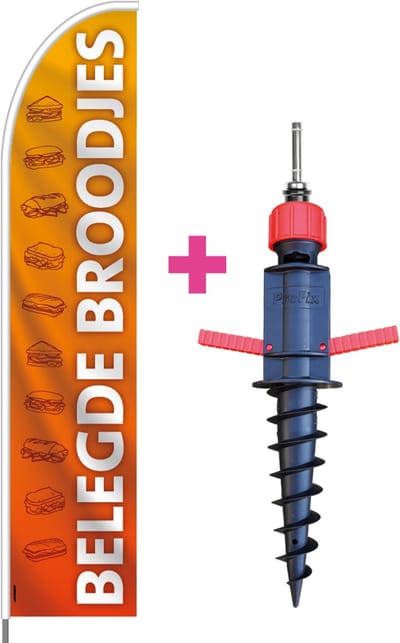Beachflag - Belegde Broodjes #1 - Vlag + Grondboor + Rotator + Hengelsysteem + Draagtas - Actievlag.nl