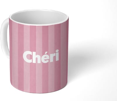 Mok - Koffiemok - Gestreept - Roze - Chéri - Mokken - 350 ML - Beker - Koffiemokken - Theemok