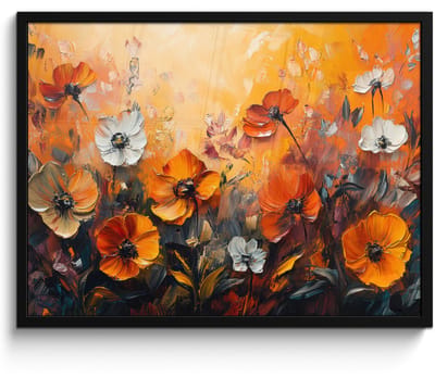 Poster in lijst - Fotolijst 70x50 cm - Posters - Bloemen - Abstract - Herfst kleuren - Modern - Natuur - Posterlijst zwart - Decoratie - Wanddecoratie woonkamer - Muurdecoratie slaapkamer