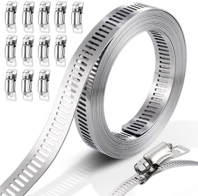Dailygoods- Slangklem Kit 3 Meter - Metalen Band - 12 Bevestigingsmiddelen - Verstelbare Klem - Wormschroef - Bevestiging voor Pijp - Klemmen