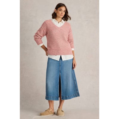 White Stuff Tammy Textured V Neck Light Pink Maat: 10 | Gebreide Truien Outlet | Dames | Roze