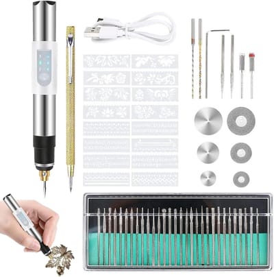 Graveerstift, oplaadbare USB-gumpen met meerdere bits, -graveerpen, mini DIY graveergereedschap, kit voor metaal, glas, keramiek, hout, sieraden