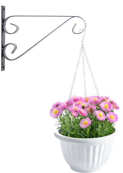 Hangpot + Muurhaak Imola - wit - D25 cm - kunststof - metaal - tuinaccessoires