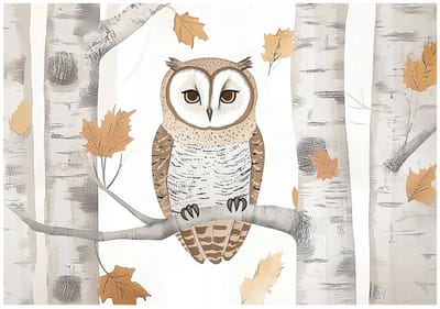 WALLARENA - Fotobehang - 150x105 cm - Fototapete voor kinderen met een uil, bomen en een bos voor de kinderkamer