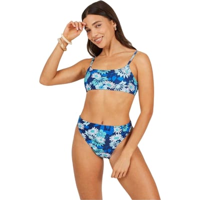 Brave Soul Dames/Dames Floral High Waist Bikini Bottoms (Blauw/Wit)