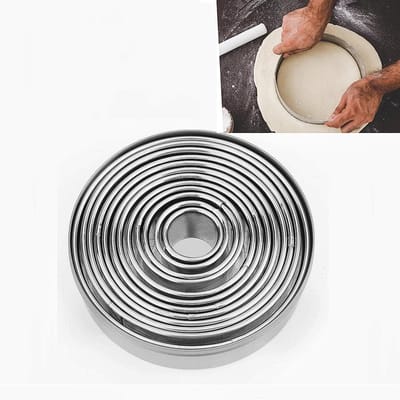 12-delige set roestvrijstalen mousse bakvormen - diverse maten geschikt voor het maken van desserts - koekjesvormpjes - dumplingvormpjes - diverse maten - geschikt voor bakliefhebbers om gebak en snacks te maken - metallic kleur.