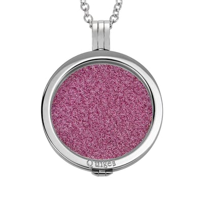Quiges - Munthouder met Ketting en Munt 33mm Glitters Roze - RVS Zilverkleurig - ERHS157