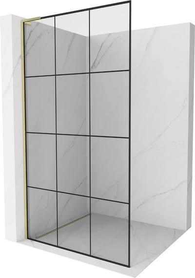 Mexen Kioto L douchewand Walk-in 100 x 200 , zwart raster, goud geborsteld - 800-100-103-55-77