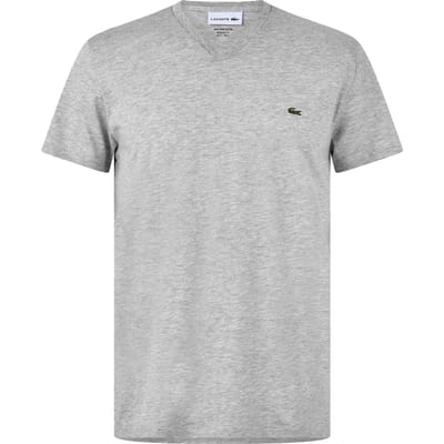 Lacoste Heren Pima Logo Lichtgewicht V Hals T-shirt (Zilvergrijs)
