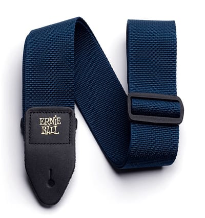 Ernie Ball Polypro - Gitaarband - Navy Blauw - Polypropylene - Zwart Lederen Uiteinden - Goud EB Logo - Verstelbaar 104-183cm