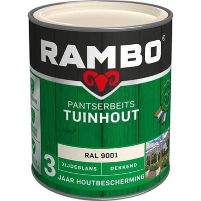 Rambo Pantserbeits Tuinhout Zijdeglans Dekkend - Gelijkmatig Vloeiend - RAL 9001 - 0.75L