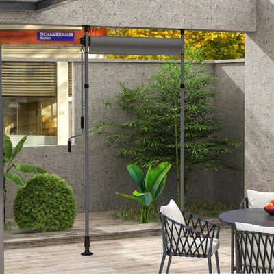 MODFU Vrijstaande Balkonmarkies - Hoogte Verstelbaar 220-310 Cm - Handzwengel 150 Cm - Aluminium - Donkergrijs - 150 X 220-310 Cm