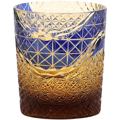240 ml Edo Kiriko Handgesneden Rocks Glas Gekleurd Chrysant Design Whiskey Tumbler Met Cadeaubox Old Fashioned Barware 240ml blue