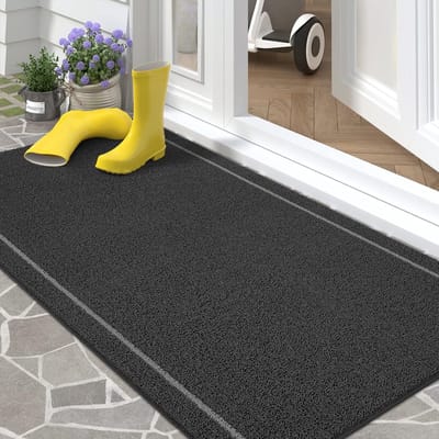 Deurmatten Buiten 61 x 91 cm, Heavy Duty Deurmat, Vuilvanger Deurmat Anti-slip, Waterdicht, Afwasbaar Buiten Deurmat, Deurmatten Buiten voor Voordeur, Patio, Tuin, Zwart