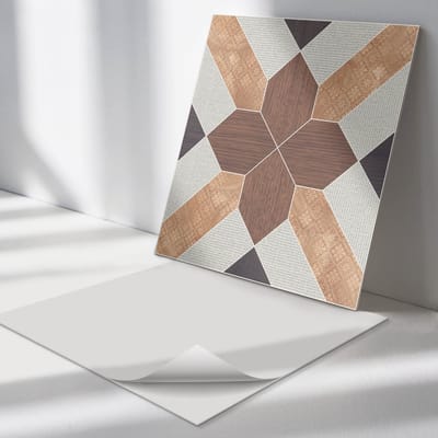 Wallfluent Vinyl Tegels - Geometrisch Patroon met Motief Vinyl Wandtegels - 30 cm x 30 cm - Bruin PVC Tegels - Verpakking van 9 stuks - Vierkant PVC Tegels - Texturen Plaktegels - Wand PVC Tegels - Plaktegels Keuken en Badkamer