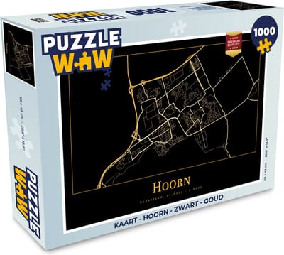 Puzzel Kaart - Hoorn - Zwart - Goud - Legpuzzel - Puzzel 1000 stukjes volwassenen
