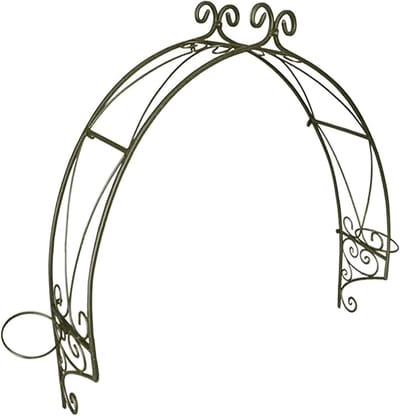 Metalen Rozenboog - Halfronde Tuinboog - Decoratie Tuindeuren - Met Plantenbak Ringen - 90 cm Hoog - Brons