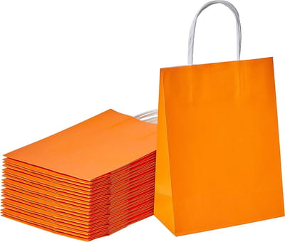 25 papieren draagtassen Van Kraftpapier Met Gevlochten Oren 18x8x22cm Oranje / papieren tassen Kraft Papieren Tasjes Met Handvat/ Cadeautasjes met gedraaid handgrepen / Zakjes/