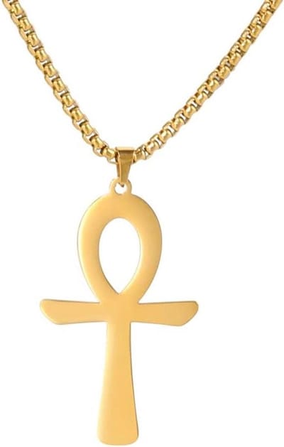Egyptian Ankh Cross Pendant Necklace Symbol of Life Pendant Necklace Stainless Steel Classic Cross Pendant Necklace Egyptian Amulet Jewelry Necklace, Medium, Stainless Steel, no gem