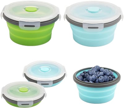 aladdien - Opvouwbare Kom - Siliconen voedselcontainers - BPA-vrij - Blauw/Groen - Draagbare lunchbox - Geschikt voor outdoor en dagelijks gebruik