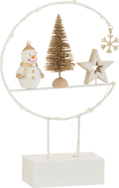 J-Line decoratie Semicirkel Op Voet - hout - wit/goud - LED lichtjes