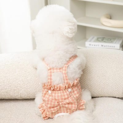 Pantalon physiologique pour chienne Chien femelle Menstruation Serviettes hygiéniques Pantalon de sécurité Pantalon à carreaux avec bride nœud Chien Teddy Petit chien XL