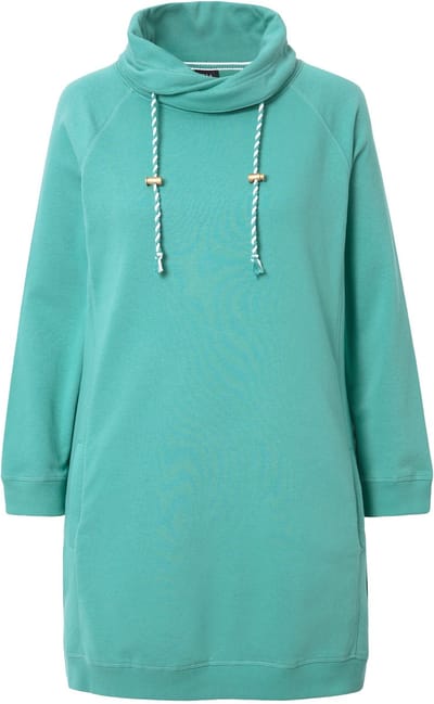 Ulla Popken - Dames - Sweatjurk opstaande kraag lange mouw zakken - Groen - Maat 46+