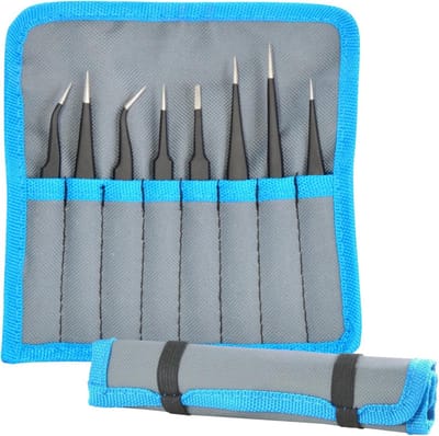 Antistatische Pincetten - Precisie Pincet Set - Elektronica Reparatie - ESD Veilige Roestvrij Staal - 8-Delige Set - Zilver