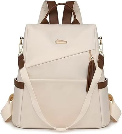VHV-Anti Diefstal Rugzak voor Dames en Heren - Trendy Kleurrijke Laptoprugzak met Kleurblokken - Stijlvolle Travel Rugzak voor Werk en Reizen - Beige